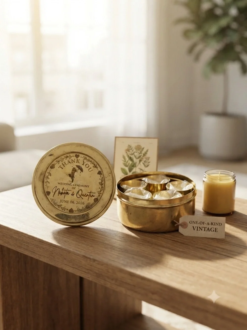 Vintage Indian Brass Wedding Favor Set - 'Nikita & Quentin